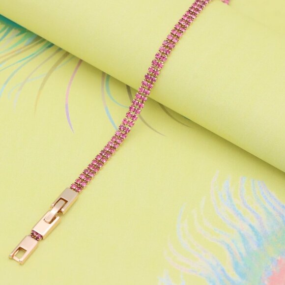 Elegant Rose Gold Bracelet with Sparkling Pink Stones, Adjustable Fit, XPBL0729 - Picture 6 of 12